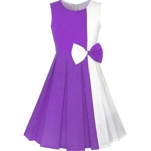 Girl’s color block white and purple bow dress